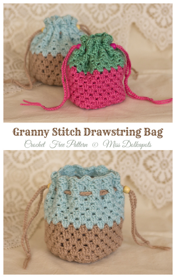 Granny Stitch Drawstring Bag Crochet Free Patterns- Drawstring Bag Free #Crochet; Patterns