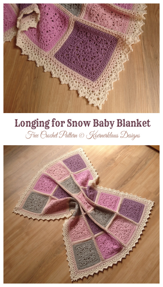 Longing for Snow Baby Blanket Crochet Free Pattern - #Granny; Square #Blanket; Free #Crochet; Patterns