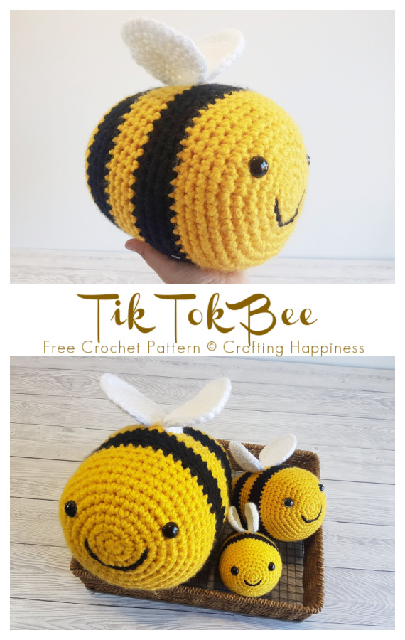 Amigurumi Tik Tok Bee Crochet Free Pattern - Crochet Bee; #Amigurumi; Free Patterns 