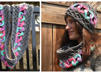 Linked Hearts Scarf & Hat Crochet Free Pattern