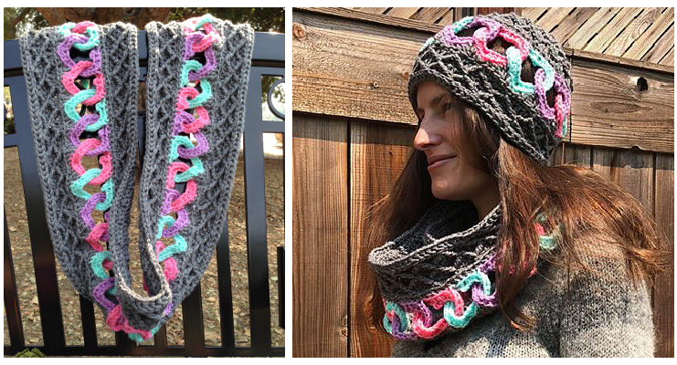 Linked Hearts Scarf & Hat Crochet Free Pattern