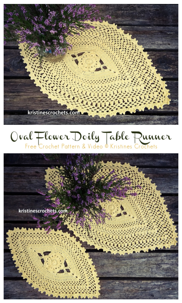 Oval Flower Doily Table Runner Crochet Free Pattern -Table Runner Free #Crochet; Pattern