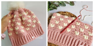 Puff Hearts Beanie Hat Crochet Free Pattern [Video]