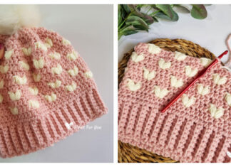 Puff Hearts Beanie Hat Crochet Free Pattern [Video]