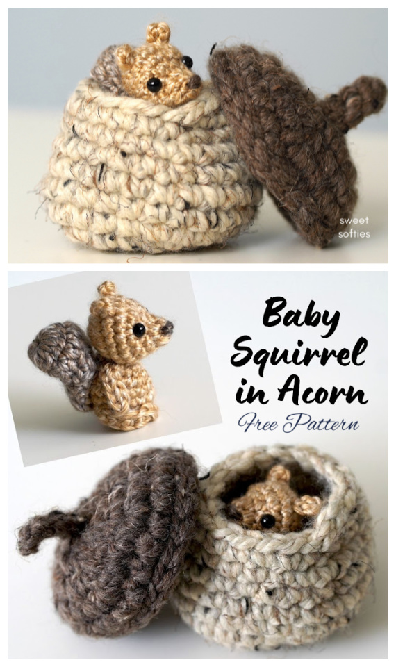 Amigurumi Baby Squirrel in Acorn Crochet Free Pattern