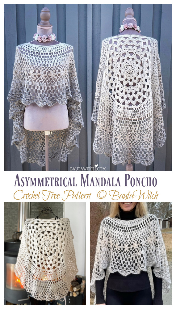 Asymmetrical Mandala Poncho Crochet Free Pattern