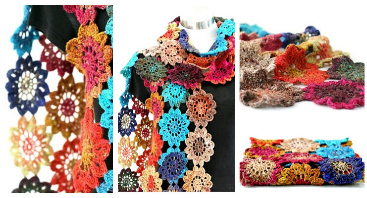 Japanese Flower Scarf Crochet Free Pattern