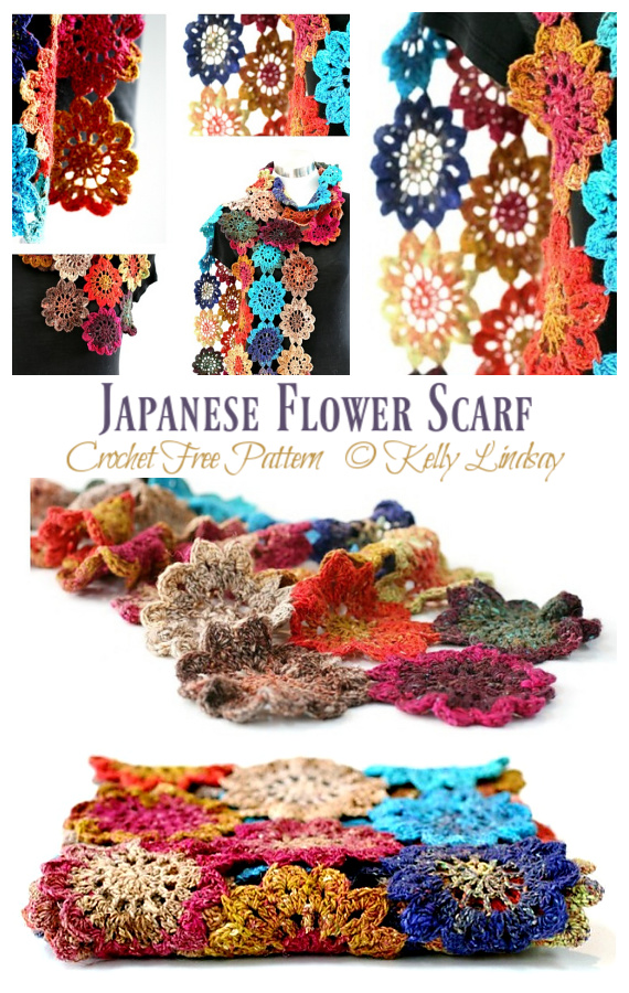 Japanese Flower Scarf Crochet Free Pattern