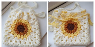 Sunflower Drawstring Bag Crochet Free Pattern