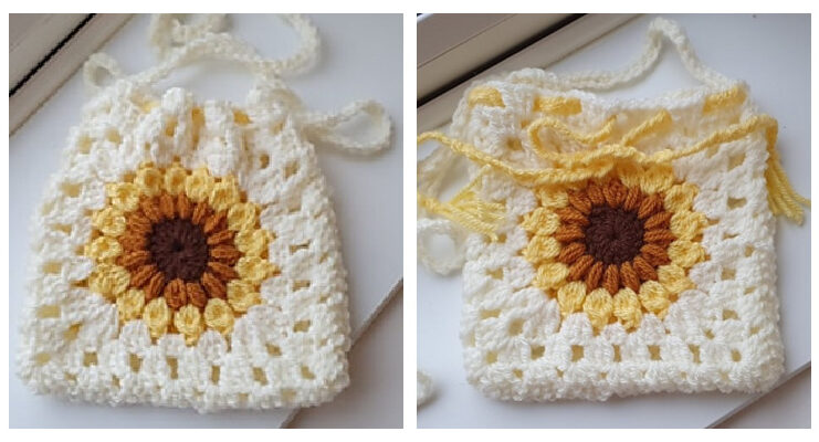Sunflower Drawstring Bag Crochet Free Pattern