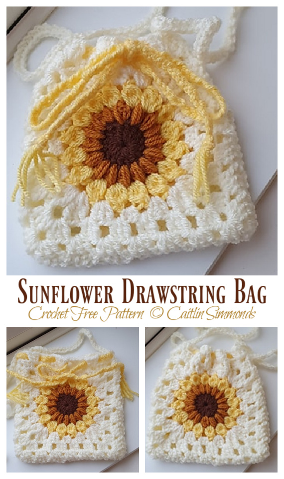 Sunflower Drawstring Bag Crochet Free Pattern