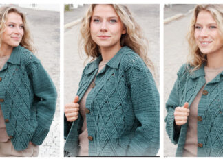 Teal Crossover Cable Cardigan Crochet Free Pattern