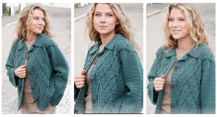 Teal Crossover Cable Cardigan Crochet Free Pattern Teal Crossover Cable Cardigan Crochet Free Pattern