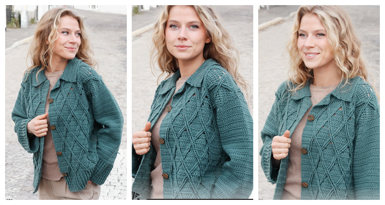 Teal Crossover Cable Cardigan Crochet Free Pattern Crochet Knitting