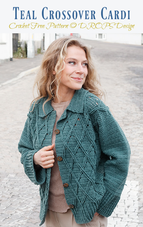 Teal Crossover Cable Cardigan Crochet Free Pattern