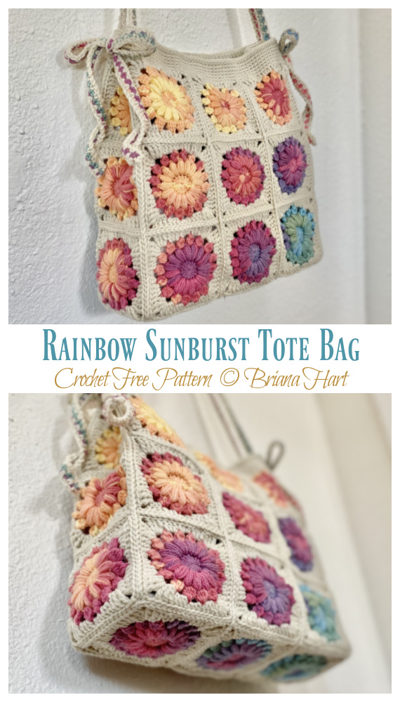 Rainbow Sunburst Tote Bag Crochet Free Pattern