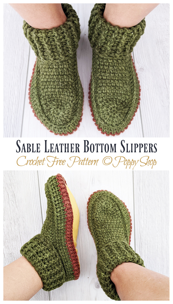 Sable Leather Bottom Slippers Crochet Free Pattern
