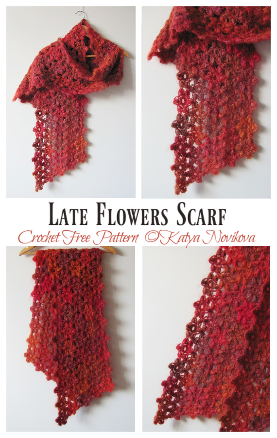 Popcorn Late Flowers Scarf Crochet Free Pattern