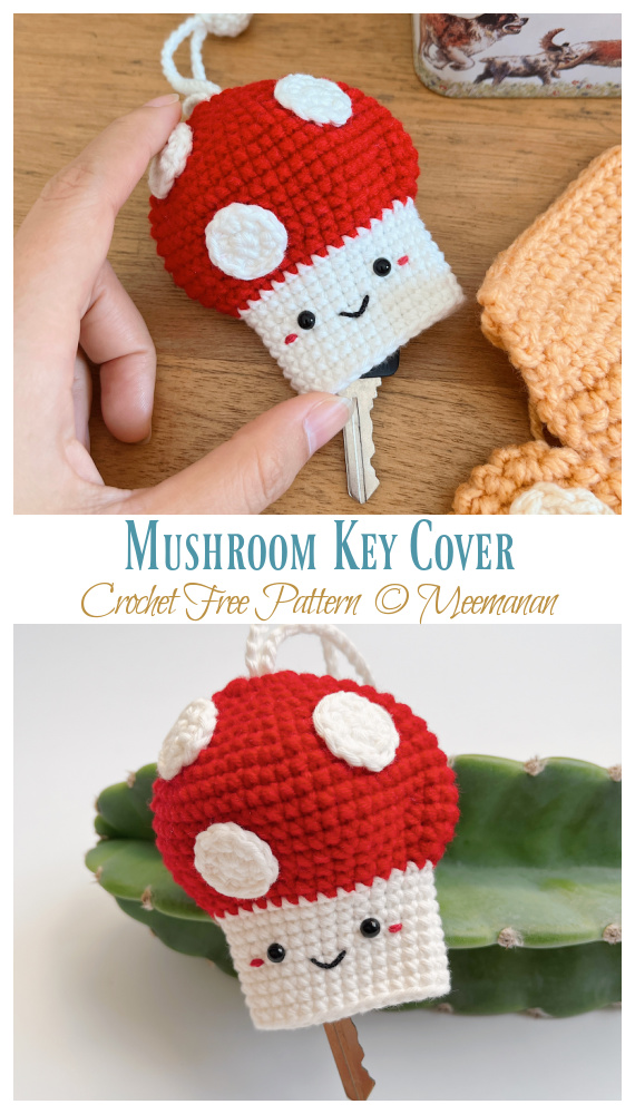 Mushroom Key Cover Crochet Free Pattern