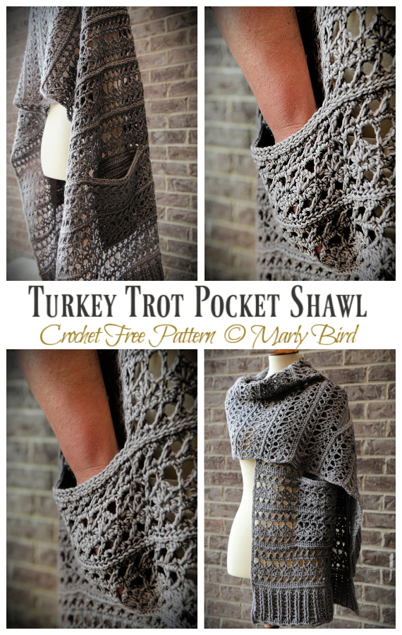 Turkey Trot Pocket Shawl Crochet Free Pattern