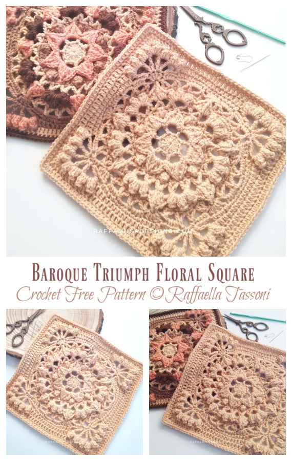 Baroque Triumph Floral Square Crochet Free Pattern