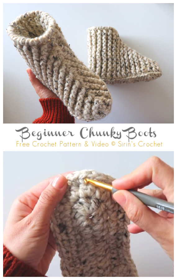 Beginner Chunky Boots Slippers Crochet Free Pattern [Video]