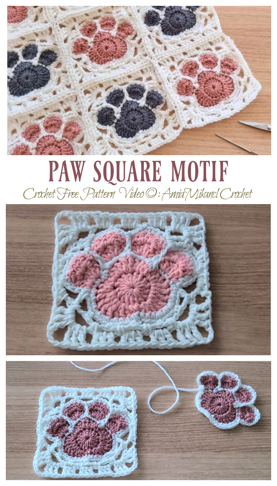 Paw Square Blanket Crochet Free Pattern [Video]
