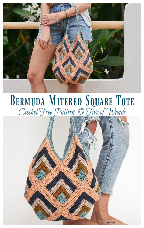 Bermuda Mitered Square Tote Crochet Free Pattern