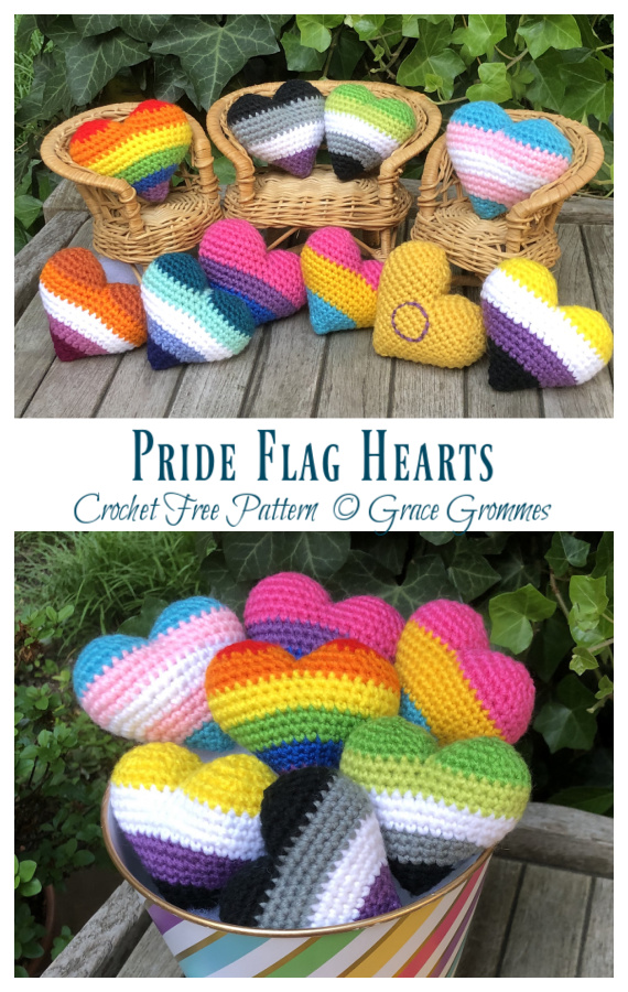 Pride Flag Hearts Crochet Free Pattern