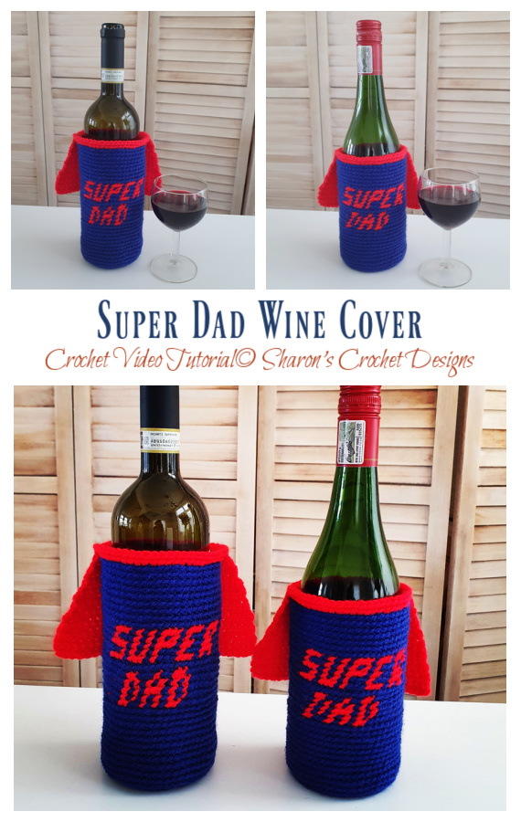 Super Dad Wine Cozy Crochet Free Patterns