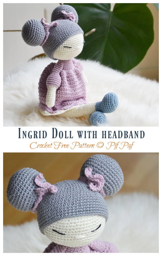 Amigurumi Ingrid Doll with dress and headband Crochet Free Patterns