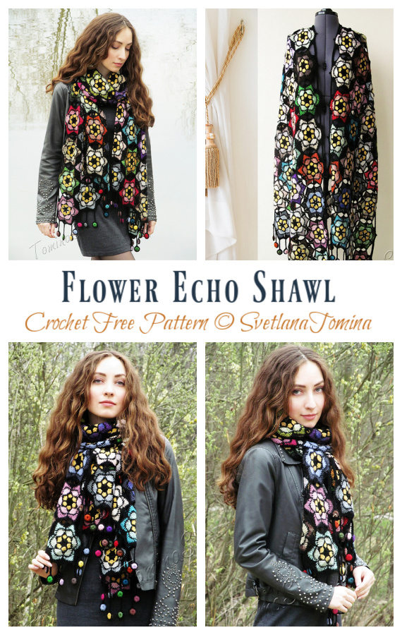 Frida Flower Echo Shawl Crochet Free Pattern