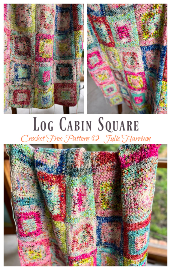 Log Cabin Square Crochet Free Pattern