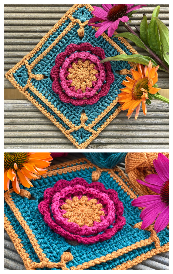 Oriental Flower Square Crochet Free Pattern