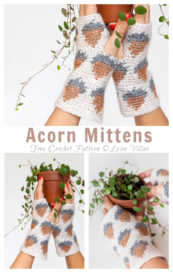 Fingerless Acorn Mittens Crochet Free Pattern