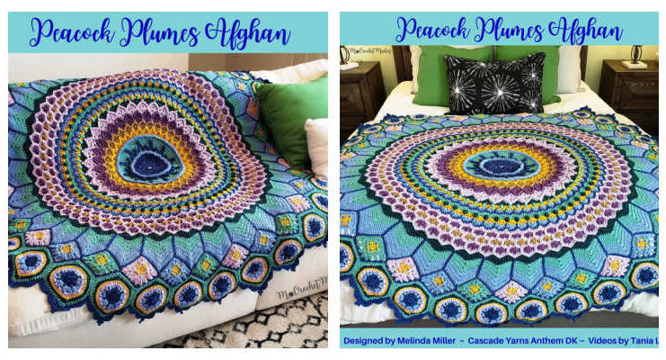Peacock Plumes Afghan Crochet Free Pattern [CAL]