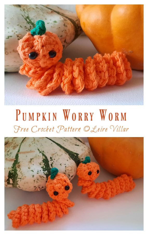 Pumpkin Worry Worm Crochet Free Pattern 