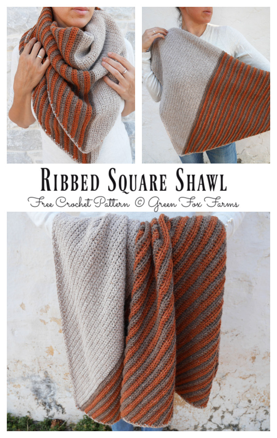 Ribbed Square Shawl Crochet Free Pattern