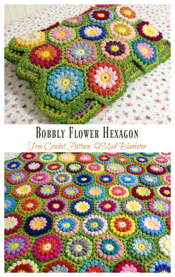 Bobbly Flower Hexagon Crochet Free Pattern