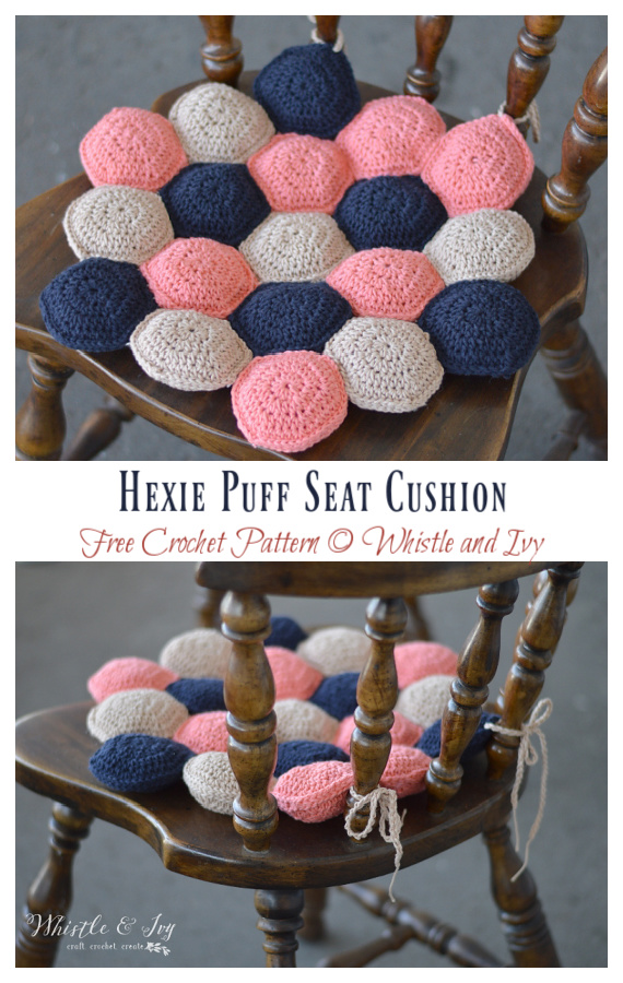 Hexie Puff Seat Cushion Crochet Free Pattern