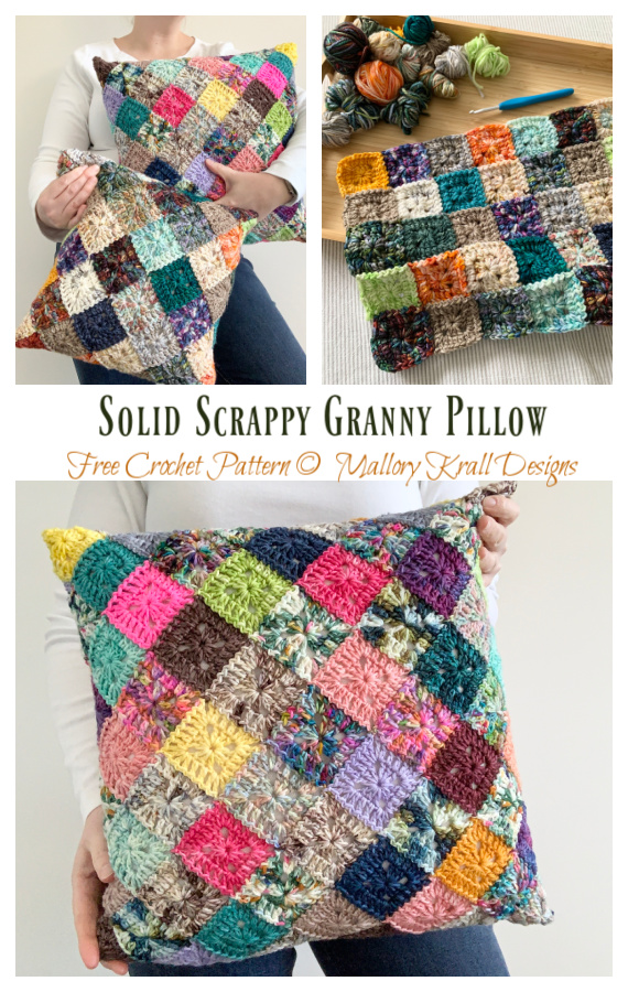 Solid Scrappy Granny Pillow Crochet Free Pattern