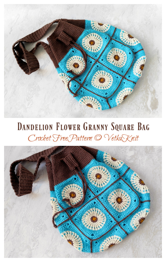 Dandelion Flower Granny Square Bag Crochet Free Pattern