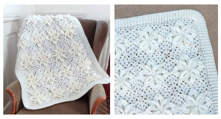 White Poinsettia Baby Afghan Crochet Free Pattern