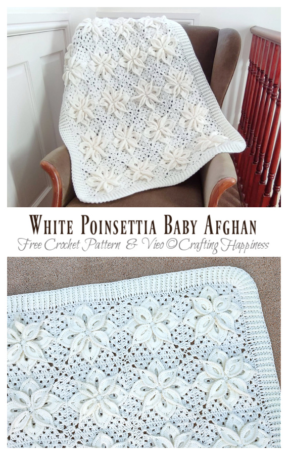 White Poinsettia Baby Afghan Crochet Free Pattern