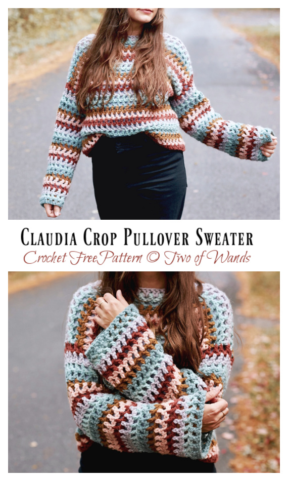 Claudia Crop Pullover Sweater Crochet Free Pattern