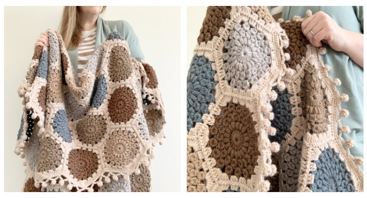 Coastline Sunburst Hexie Blanket Crochet Free Pattern