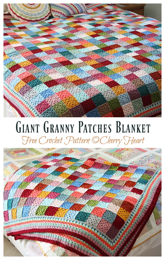 Giant Granny Patches Blanket Crochet Free Pattern