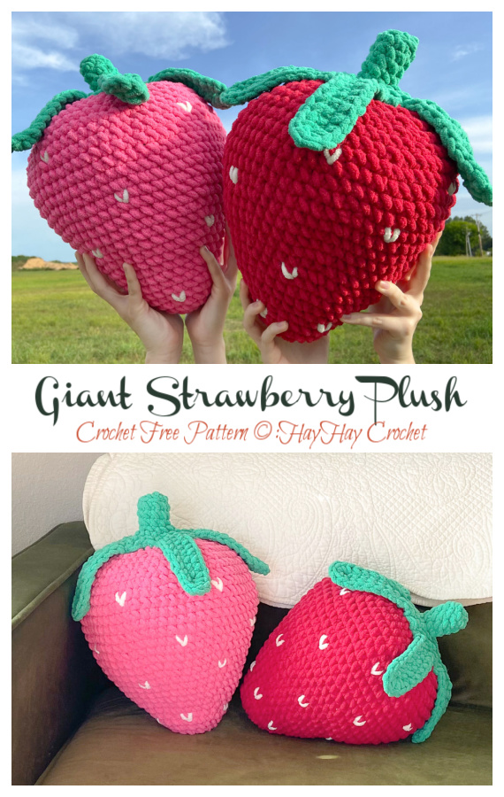 Giant Strawberry Plush Crochet Free Pattern