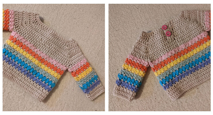 Rainbow Cluster Baby Sweater Crochet Free Pattern