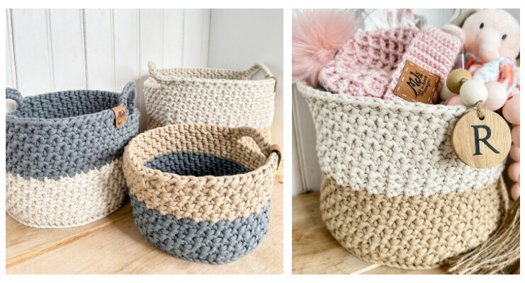 Two-Toned Nesting Baskets Crochet Free Pattern